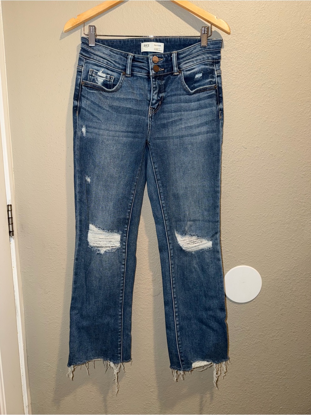 BKE Payton Mid-Rise Cropped Straight Jeans Distressed Raw Hem (26x28)